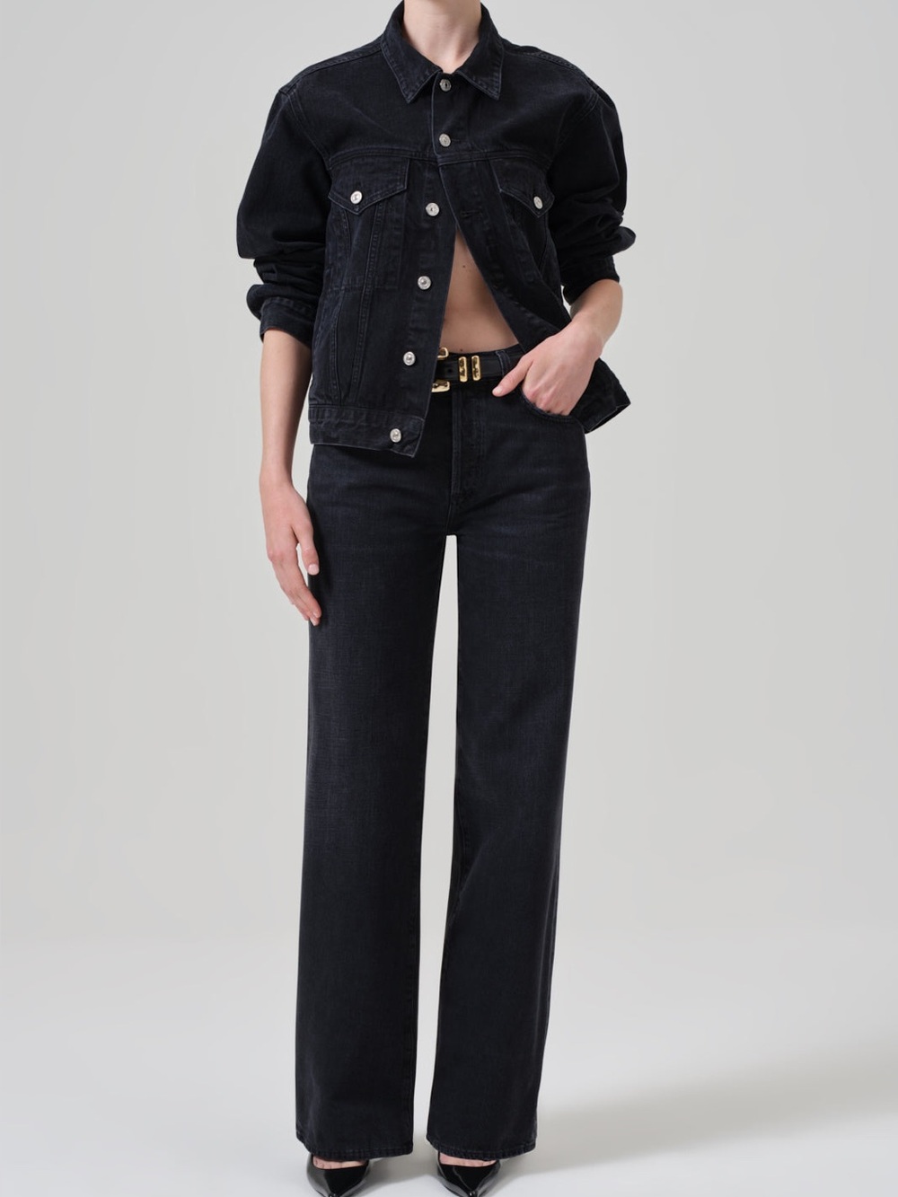 Citizens of Humanity Annina High Waist Wide Leg Trouser Jeans in Raine Black 26